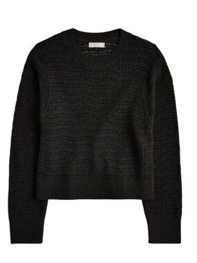 J. Crew Pointelle Crewneck Sweater M Black Cropped Cotton Beachy Summer NWT